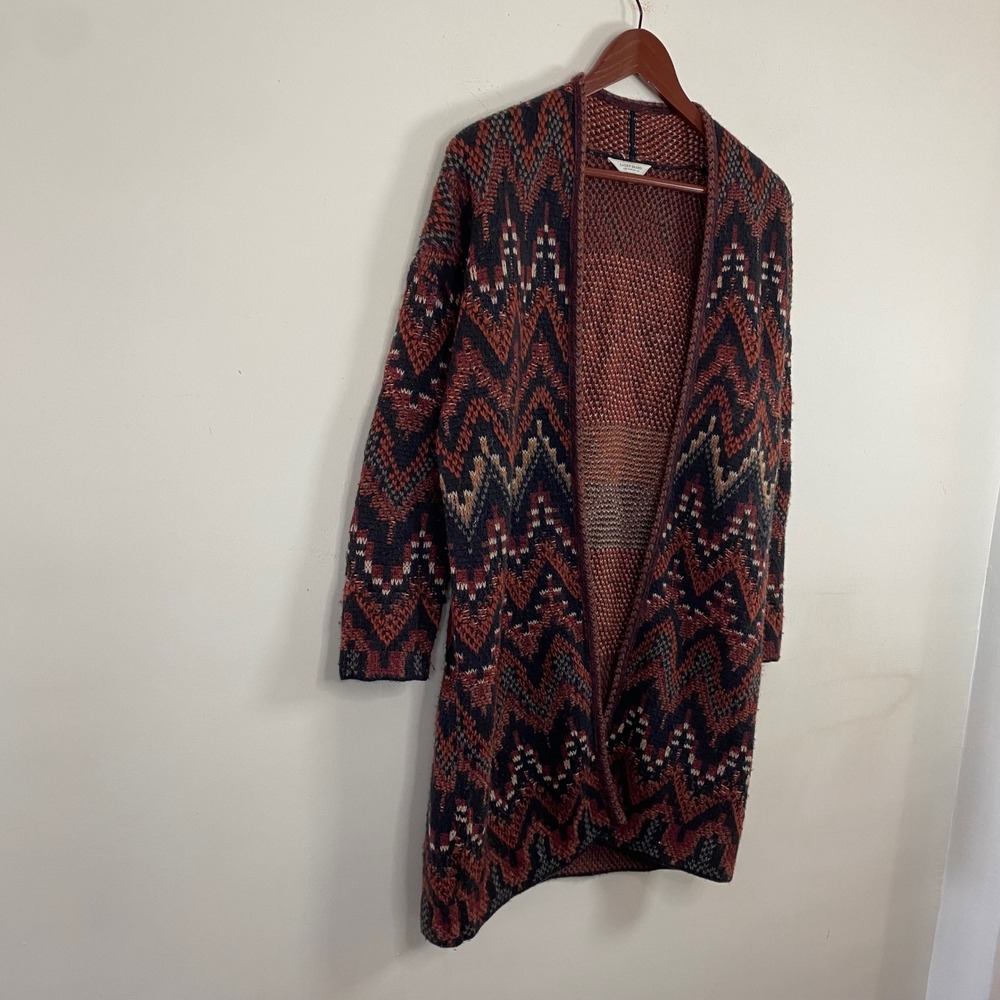 Lucky Brand Cardigan Sweater Open Front Aztec Pattern XS Western Wool Blend Cozy - Picture 3 of 7